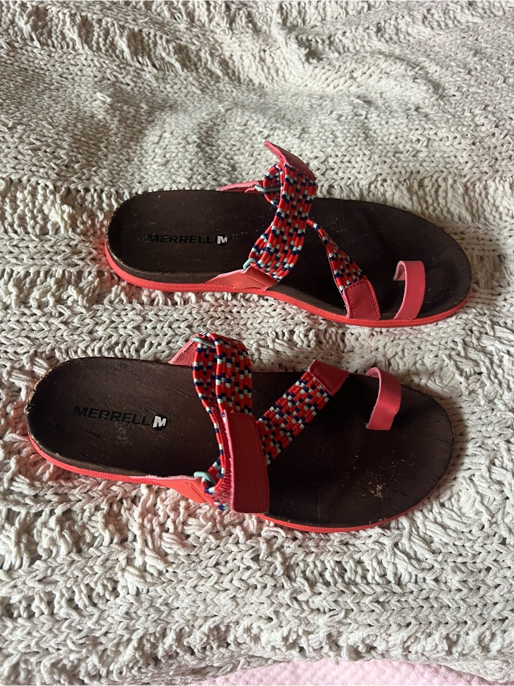 Merrell performance 8 Coral Pink Multi-Pattern Slide beach Sandals